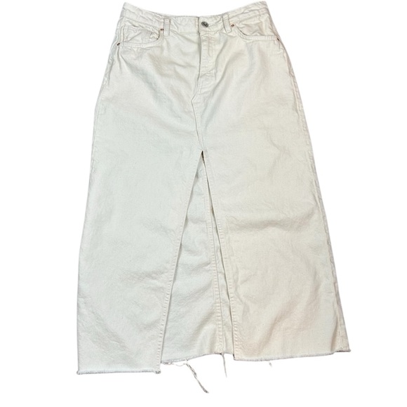 Pull&Bear Ivory Denim Maxi Skirt Front Slit 100% Cotton - Size Large - Picture 1 of 8